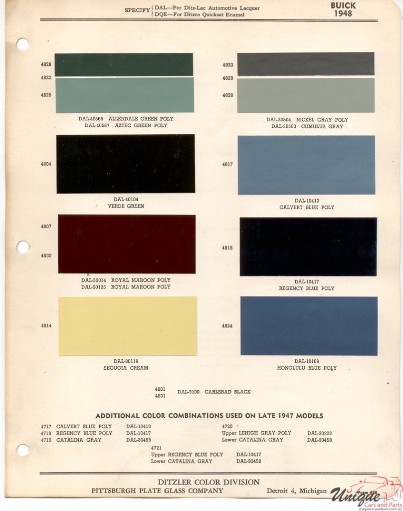 1948 Buick Paint Charts PPG 1